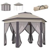Outsunny 3x4m Hexagon Gazebo with Mesh Curtains, Beige, Refurbished