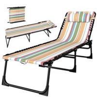 Outsunny 4-Position Adjustable Folding Beach Chaise, Multicolored, Refurbished
