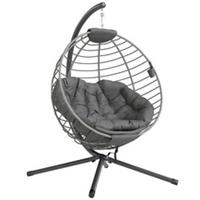 Outsunny PE Rattan Hanging Swing Chair w/ Stand & Cup Holder, Grey