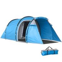 Outsunny 2 Man Camping Tent with 2 Rooms Porch Vents Rainfly, Light Blue