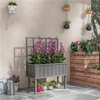Outsunny Raised Planter w/Trellis Drain Holes Elevated Garden Bed Refurbished