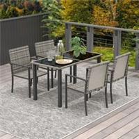 Outsunny Rattan Garden Furniture for 4, Dining Table and Chairs, Refurbished