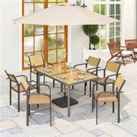 Outsunny Garden Table for 6, Dining Table w/ 5cm Umbrella Hole Refurbished