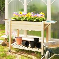 Outsunny Wooden Raised Planter with Lockable Wheels, Liner, Refurbished