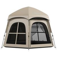 Outsunny 3-4 Person 3000mm Waterproof Pop Up Camping Tent, Khaki, Refurbished