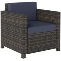Outsunny Cushioned Rattan Single Garden Armchair, Brown & Blue, Refurbished