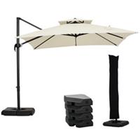 Outsunny 360 Rotatable Cantilever Roma Parasol with Base, Beige, Refurbished