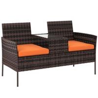 Outsunny Rattan Garden Bench Set with Glass Side Table, Orange, Refurbished