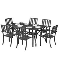 Outsunny 7 Pieces Patio Dining Set with Umbrella Hole, for Poolside, Refurbished