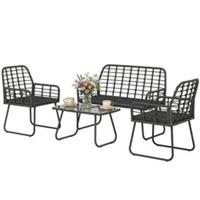 Outsunny Rattan Garden Furniture Set, 4 Piece Outdoor Patio Furniture