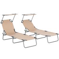 Outsunny 2PCS Adjustable Backrest Sunshade Lounger Set, Sand, Refurbished