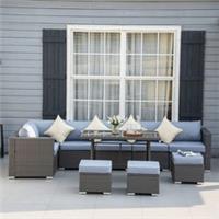 Outsunny 10Pcs Rattan Sofa Set Table Stool Conservatory Wicker Refurbished