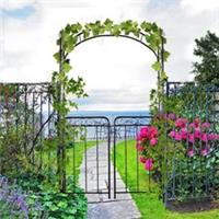 Outsunny Metal Decorative Backyard Arch w/ Gate Garden Arbor Refurbished