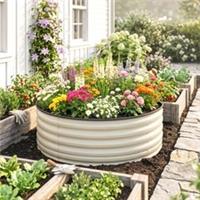 Outsunny Galvanised Planter with Gloves, 120 x 120 x 43cm, Refurbished