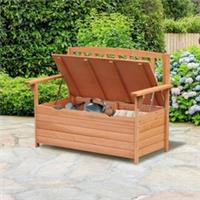 Outsunny Garden Storage Bench, 2 Seater Fir Wood Outdoor Bench, Refurbished