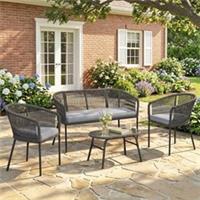 Outsunny 4 Piece Garden Furniture Set, Rope Woven Outdoor Sofa Refurbished