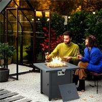 Outsunny Outdoor Square Fire Pit Table w/ Lid and Lava Rocks Dark Grey Refurbish
