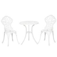 Outsunny Aluminium Bistro Set Table Chair Outdoor Dining White, Refurbished