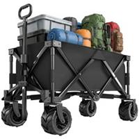 Outsunny Outdoor Pull Along Garden Trolley on Wheels Folding Beach Cart Black
