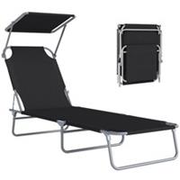 Outsunny Folding Chair Sun Lounger w/ Canopy Sunshade Garden Recliner Hammock