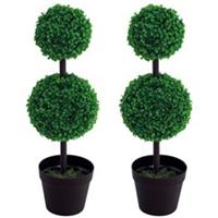 Outsunny 2 PCS Artificial Double Ball Tree w/ Pot Home Decoration 15cm