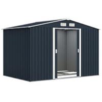 Outsunny 9 x 6FT Galvanised Garden Storage Shed with Sliding Door, Dark Grey