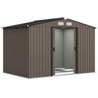 Outsunny 9 x 6FT Galvanised Garden Storage Shed with Sliding Door, Brown
