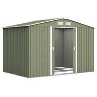 Outsunny 9 x 6FT Galvanised Garden Storage Shed with Sliding Door, Light Green
