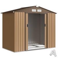 Outsunny 7 x 4ft Garden Shed Storage w/ Foundation Kit, Vents, Light Brown