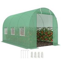 Outsunny 3.5 x 2m Walk-In Polytunnel Greenhouse with Roll Up Door Windows Green