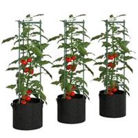 Outsunny 3 Packs Tomato Cages with 83.7L Grow Bags, 120cm Plant Stakes