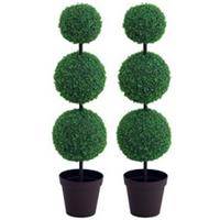 Outsunny 2 PCS Artificial Boxwood Three Balls Tree Decorative Plant Leaves