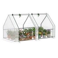 Outsunny Mini Small Greenhouse with Steel Frame & PE Cover & Window, White