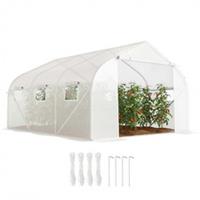 Outsunny Walk-In Polytunnel Greenhouse w/ Roll Up Door Windows, 3.5x3x2 m White
