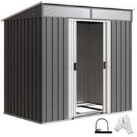 Outsunny 6.5x4FT Garden Shed Foundation Kit Lockable Metal Tool Shed Grey