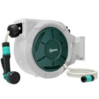 Outsunny Retractable 30+2m Garden Hose Reel Wall Mounted with Lock, Grey