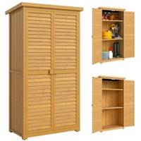 Outsunny Wooden Garden Storage Shed, 3 Shelves Tool Cabinet, Natural