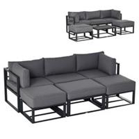Outsunny 6 PC Garden Daybed Aluminum Sectional Sofa Set Coffee Table Footstool
