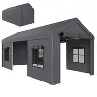 Outsunny 3 x 6 m Heavy Duty Carport, Portable Garage with 3 Doors, Dark Grey