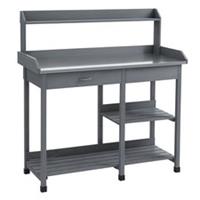 Outsunny Garden Potting Table Workstation w/ Metal Tabletop, Drawer, Shelves