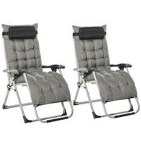 Outsunny 2 PCS Reclining Zero Gravity Chair Folding Lounger Cushion Dark Grey