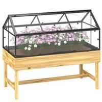 Outsunny Raised Garden Bed with Polycarbonate Panel and Top Vent, Natural