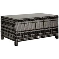Outsunny Garden Rattan Side Table,Wicker Coffee Desk, Glass Top, Mixed Grey