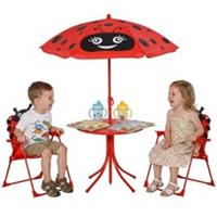 Outsunny Kids Folding Picnic Table Chair Set Ladybug Pattern Outdoor w/ Parasol