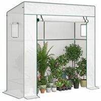 Walk-in Garden Green House with Large Roll-up Door and 2 Mesh Windows, White