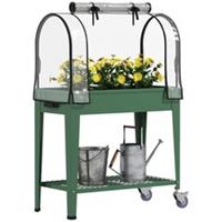 Outsunny Mobile Raised Garden Bed with Greenhouse Cover and Wheels, Green