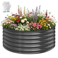 Outsunny Galvanised Planter with Gloves, 120 x 120 x 43cm, Dark Grey