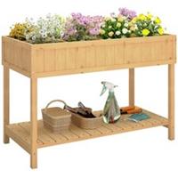 Outsunny Wooden Herb Planter Stand 8 Cubes Bottom Shelf Raised Bed Natural