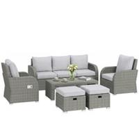 Outsunny Rattan Garden Furniture Set with Recliners, Footstools, Light Grey