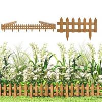 Outsunny Pack of 12 Wooden Plant Border Fence Garden Fixed Picket Fence Brown